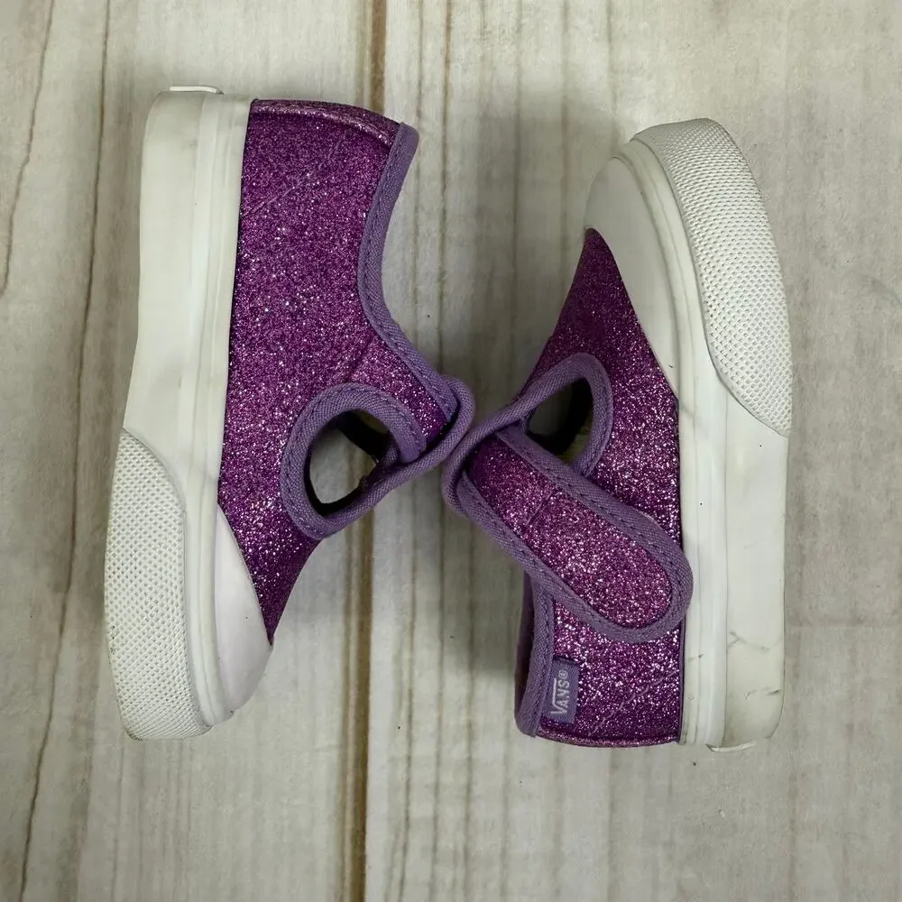 Vans Kids Purple Glitter Leena T Strap‎ Velcro Sneakers 4C